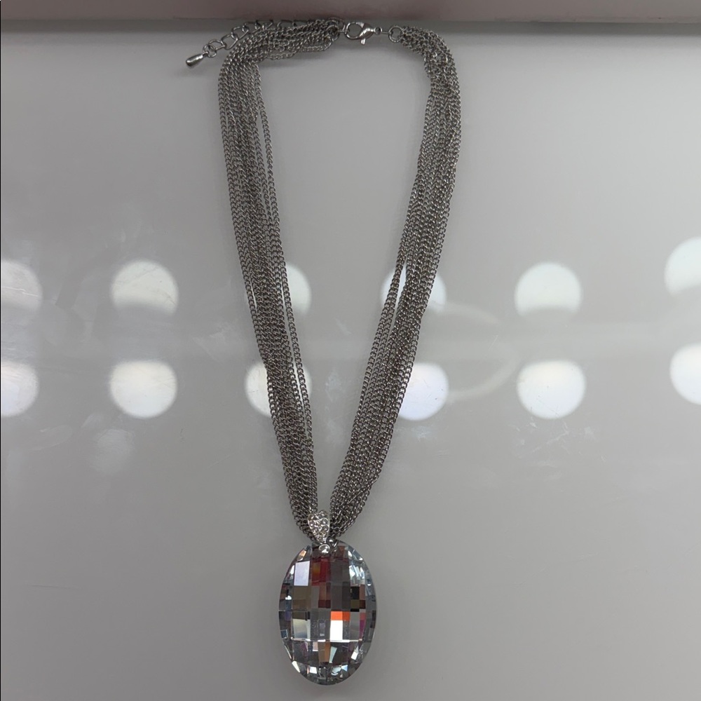 Vintage Silver Statement Necklace with Dazzling Multicolor Pendant